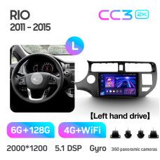 Android head unit Teyes CC3 6+128 Gb with 360° surround view° Kia RIO 4 K3 2011-2015 9" 2k