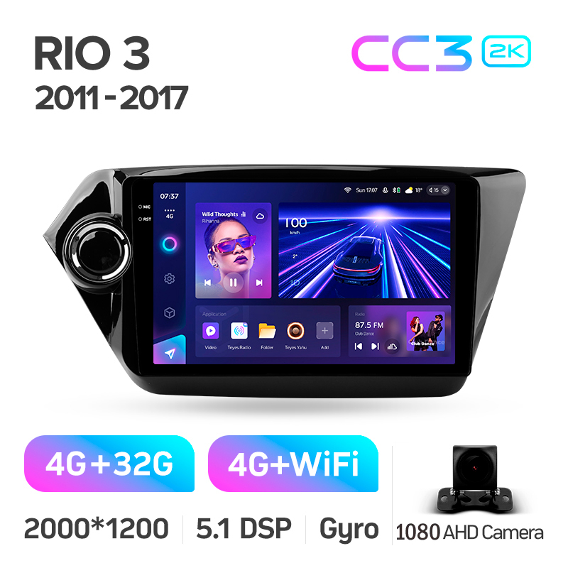 Android head unit Teyes CC3 4+32 Gb Kia RIO 3 2011-2017 9" 2k