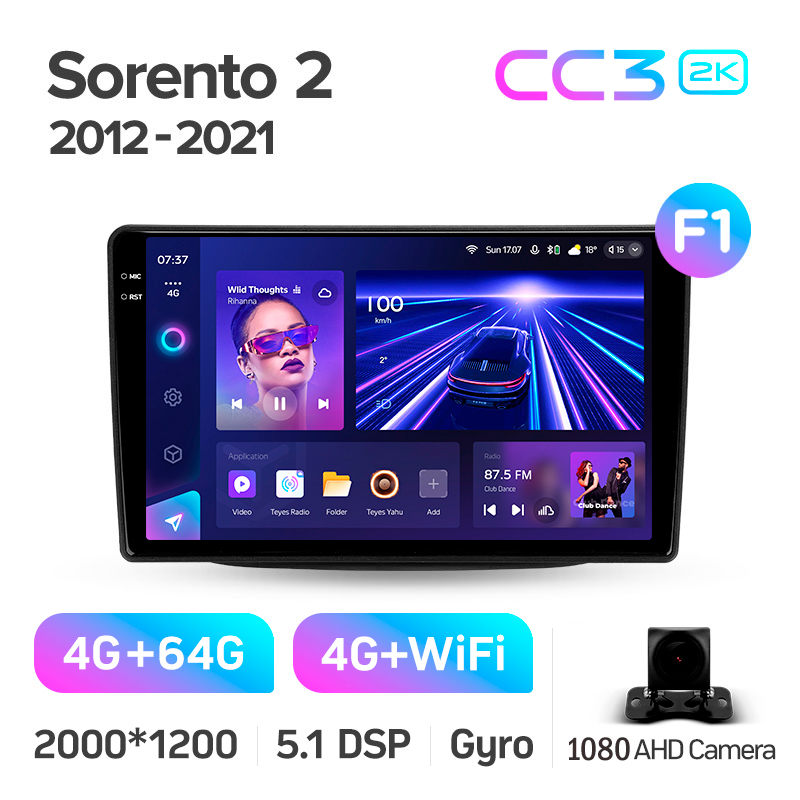 Android head unit Teyes CC3 4+64 Gb Kia Sorento 2 II XM 2012 - 2021 (F1) 9" 2k