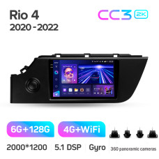 Android head unit Teyes CC3 6+128 Gb with 360° surround view° Kia Rio 4 IV FB 2020-2022 9" 2k