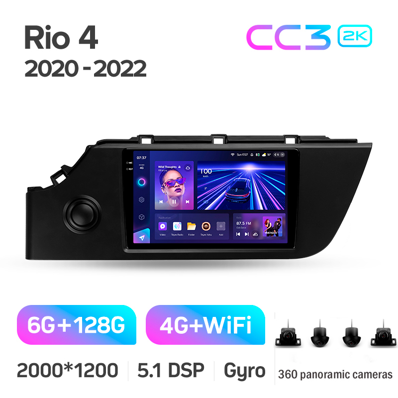 El sistema de infotenimiento original Teyes CC3 6+128 GB con pantalla panorámica 360° para Kia Rio IV FB (2020-2022), pantalla de 9