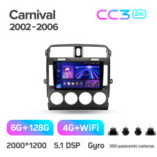 Android head unit Teyes CC3 6+128 Gb with 360° surround view° Kia Carnival UP GQ 2002-2006 9" 2k