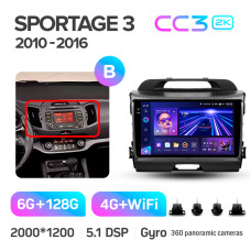 Android head unit Teyes CC3 6+128 Gb with 360° surround view° Kia Sportage 3 SL 2010-2016 (B) 9" 2k