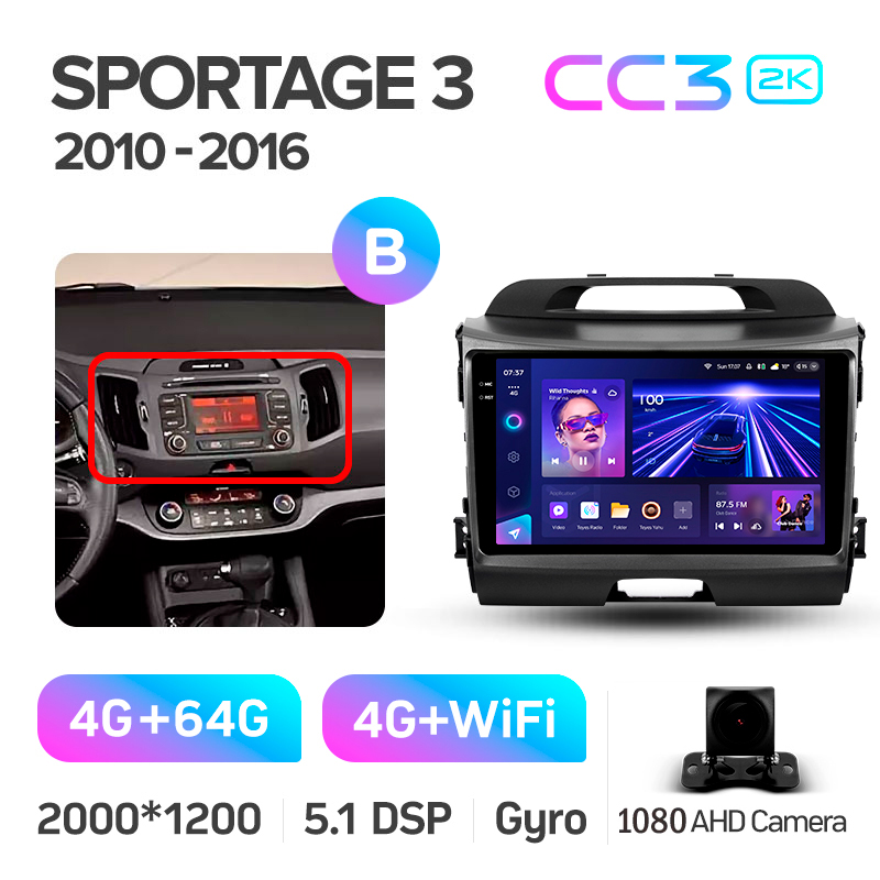 Android head unit Teyes CC3 4+64 Gb Kia Sportage 3 SL 2010-2016 (B) 9" 2k