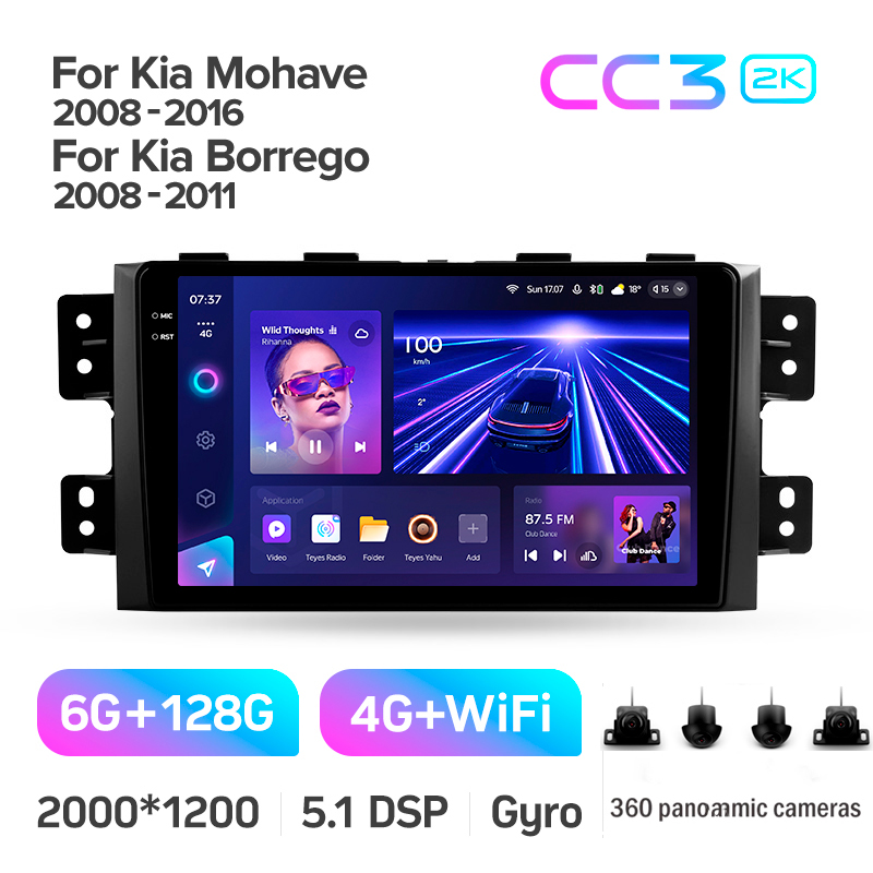 Android head unit Teyes CC3 6+128 Gb with 360° surround view° Kia Mohave 2008-2016 Borrego 2008-2011 9" 2k