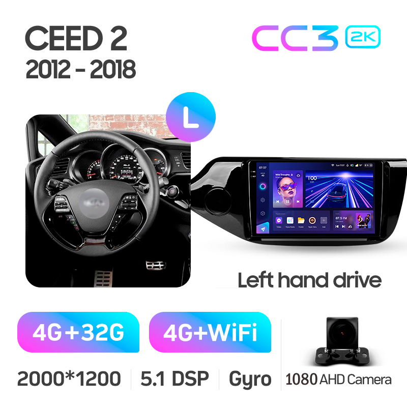Android head unit Teyes CC3 4+32 Gb Kia CEED Cee'd 2 JD 2012-2018 9" 2k