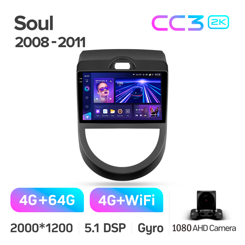 Android head unit Teyes CC3 4+64 Gb Kia Soul 1 2008 - 2014 9" 2k