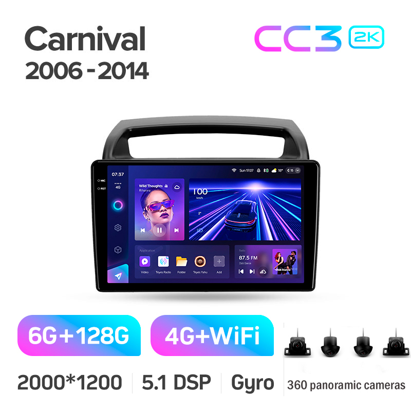 Android head unit Teyes CC3 6+128 Gb with 360° surround view° Kia Carnival VQ 2006-2014 9" 2k