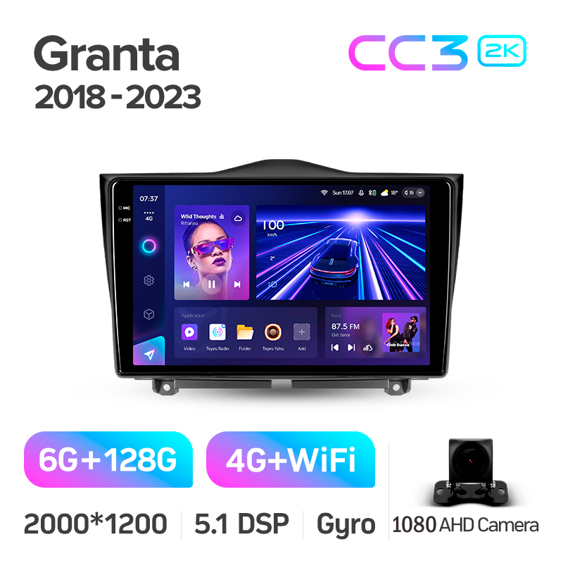 Android head unit Teyes CC3 6+128 Gb LADA Granta Cross 2018-2023 9" 2k