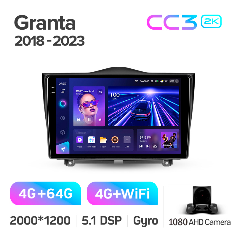 Android head unit Teyes CC3 4+64 Gb LADA Granta Cross 2018-2023 9" 2k