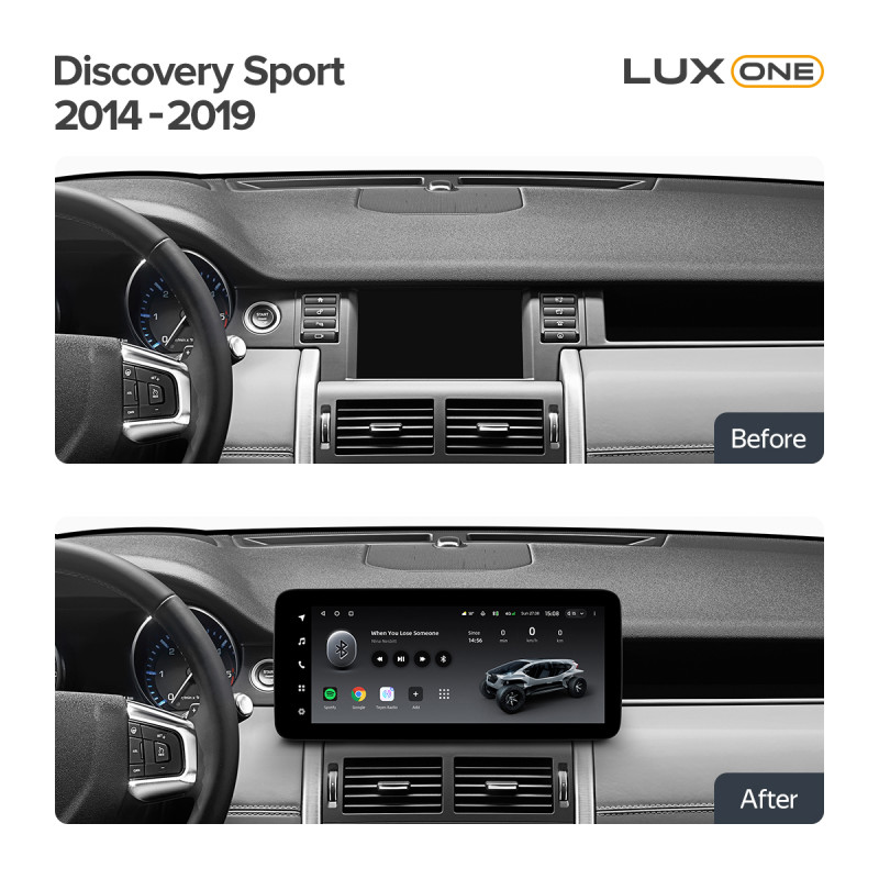 Štátní magnetofon Teyes LUX ONE 6+128 GB s panoramatickým displejem 360° pro Land Rover Discovery Sport L550 (2014–2019, verze B), 12,3