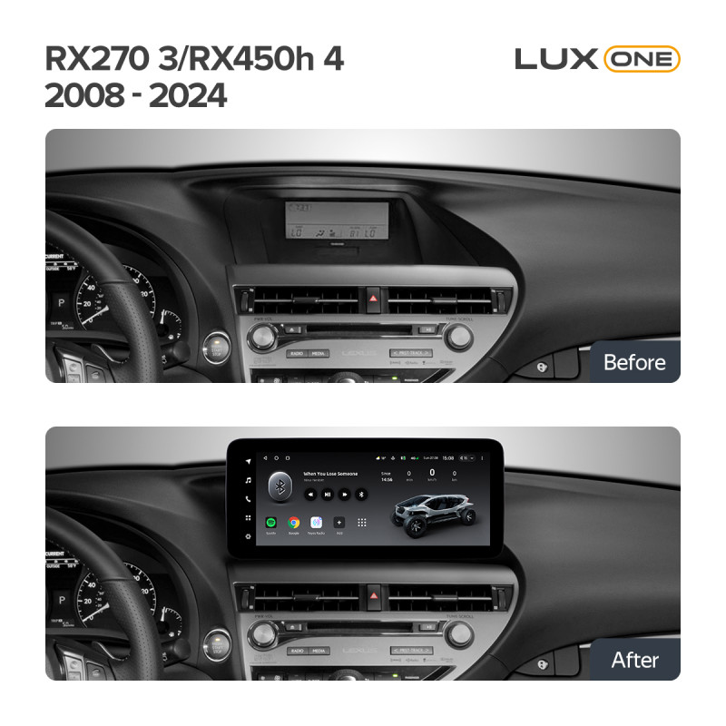 Android head unit Teyes LUX ONE 4+32 Gb Lexus RX270 3 RX450h 3 AL10 2008-2015 RX450h 4 AL20 (A1) 2015-2024 12.3" (L3)