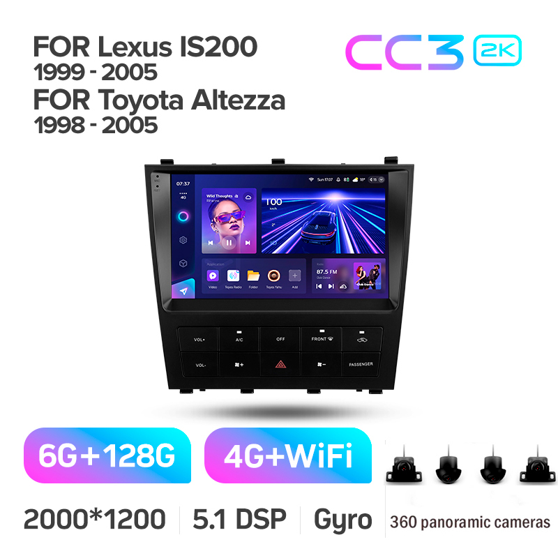 Android head unit Teyes CC3 6+128 Gb with 360° surround view° Lexus IS200 XE10 1999-2005 For Toyota Altezza XE10 1998-2005 9" 2k (L3)