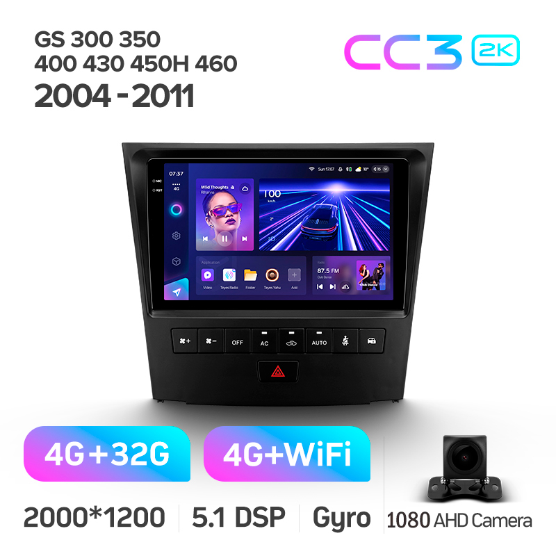 Android head unit Teyes CC3 4+32 Gb Lexus GS300 S190 GS350 GS400 GS430 GS450h GS460 GS 300 III 3 350 400 430 450h 460 2004-2011 9" 2k (L3)