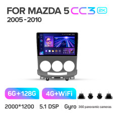 Android head unit Teyes CC3 6+128 Gb with 360° surround view° Mazda 5 2 CR 2005-2010 9" 2k