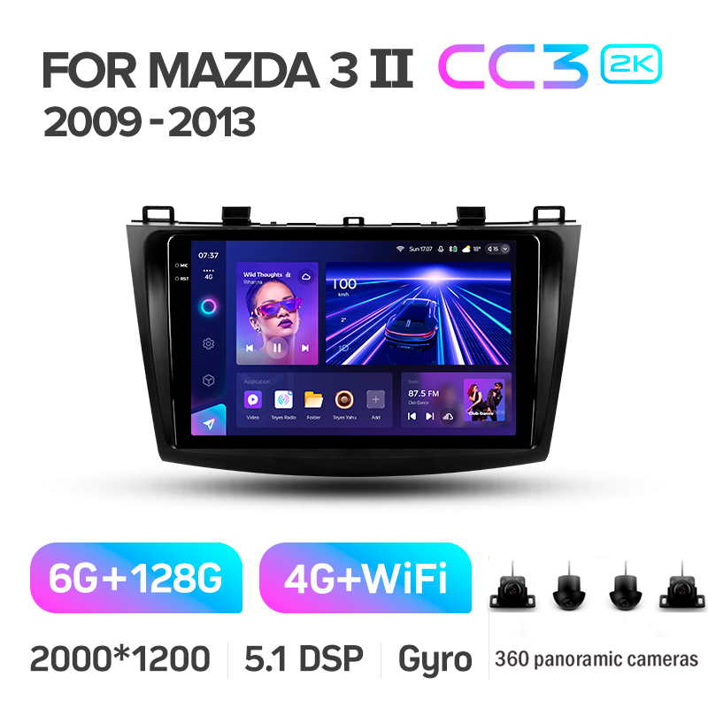 Android head unit Teyes CC3 6+128 Gb with 360° surround view° Mazda 3 2 2009-2013 9" 2k