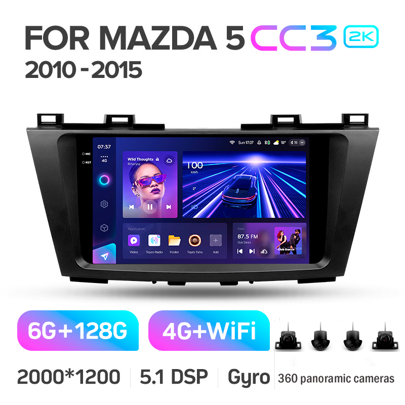 Android head unit Teyes CC3 6+128 Gb with 360° surround view° Mazda 5 3 CW 2010-2015 9" 2k