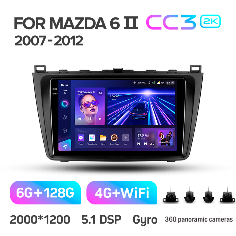 Android head unit Teyes CC3 6+128 Gb with 360° surround view° Mazda 6 2 GH 2007-2012 9" 2k