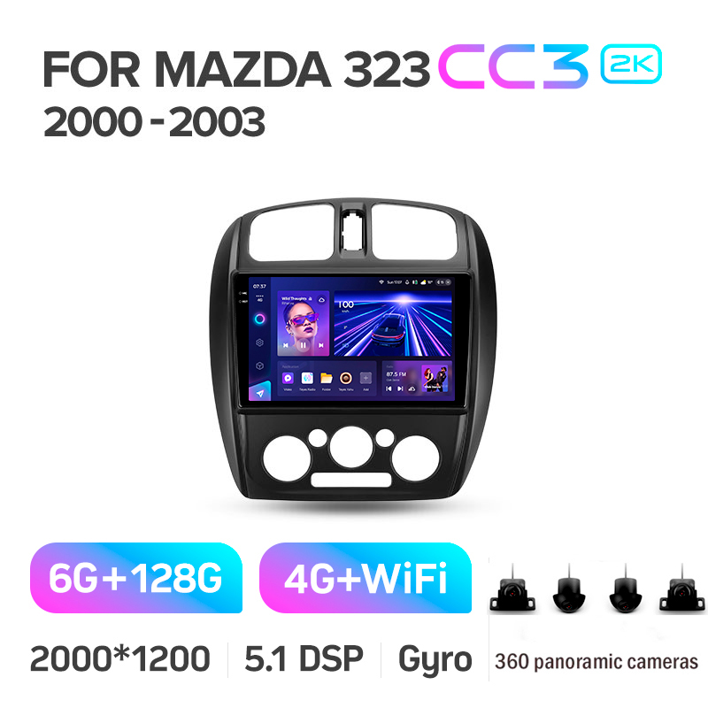 Android head unit Teyes CC3 6+128 Gb with 360° surround view° Mazda 323 BJ 2000-2003 9" 2k