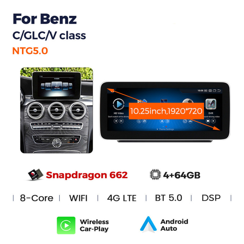 Android head unit AMS MERCEDES BENZ C-Class W204 NTG5.0 2014-2018 4+64Gb 10.25"