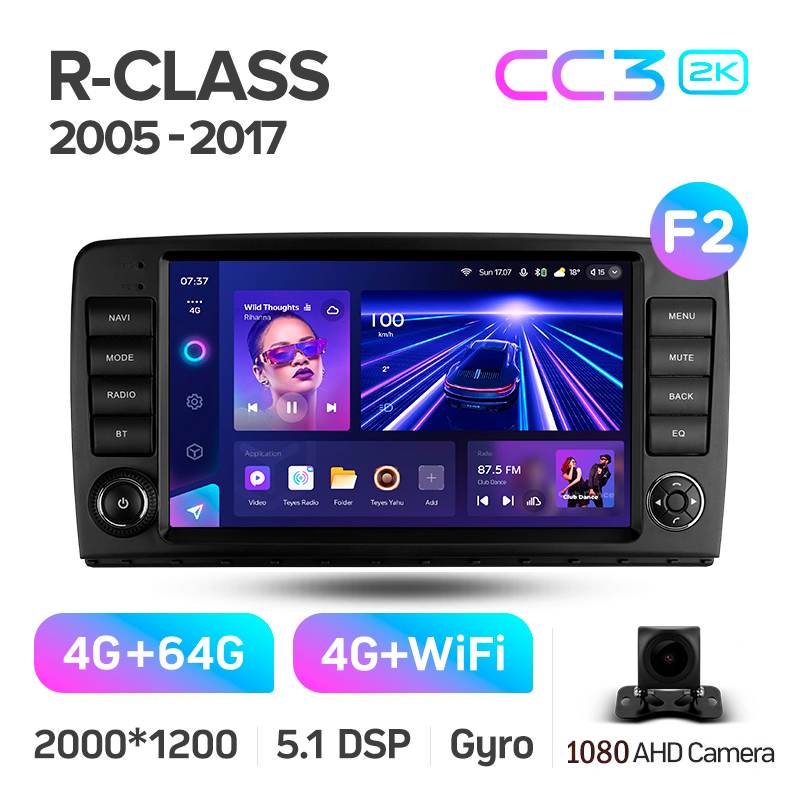 Android head unit Teyes CC3 4+64 Gb Mercedes Benz R-Class W251 R280 R300 R320 2005-2017 button (F2) 9" 2k (L1)