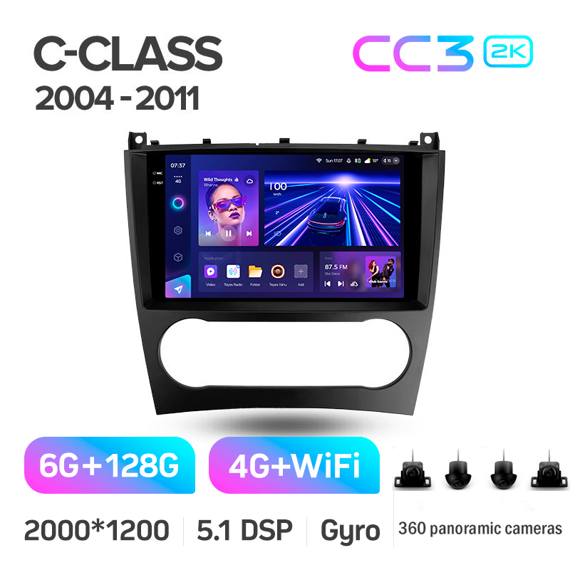 Android head unit Teyes CC3 6+128 Gb with 360° surround view° Mercedes Benz C-Class W203 CL203 C209 A209 2004-2011 9" 2k (L1)