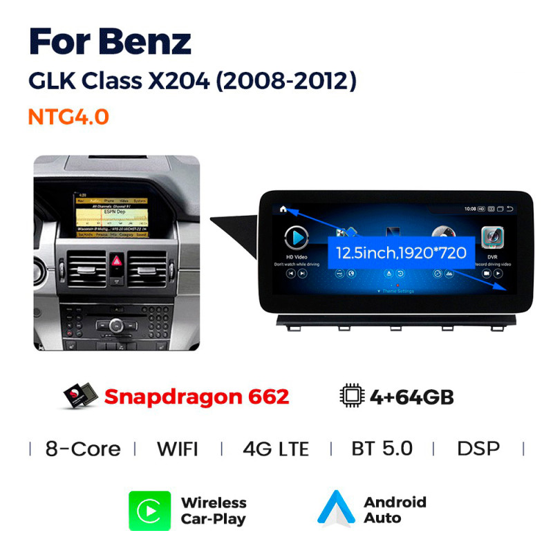 Android head unit AMS MERCEDES BENZ GLK X204 NTG4.5 2013-2015 4+64Gb 12.3"