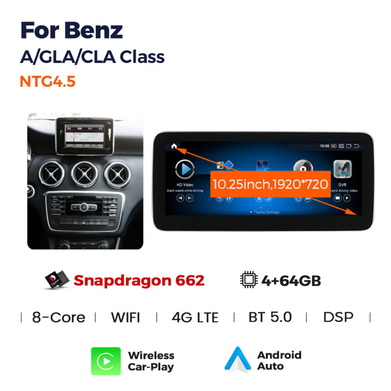 Android head unit AMS MERCEDES BENZ A-Class NTG4.5 2012-2017 4+64Gb 10.25"