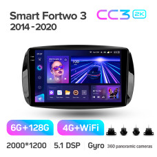Android head unit Teyes CC3 6+128 Gb with 360° surround view° Mercedes Benz Smart Fortwo 3 C453 A453 W453 2014-2020 9" 2k (L1)