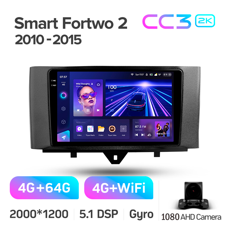 Android head unit Teyes CC3 4+64 Gb Mercedes Benz Smart Fortwo 2 2010-2015 (F1) 9" 2k