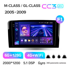 Android head unit Teyes CC3 6+128 Gb with 360° surround view° Mercedes Benz ML GL ML350 GL320 X164 2005-2009 (F1) 9" 2k