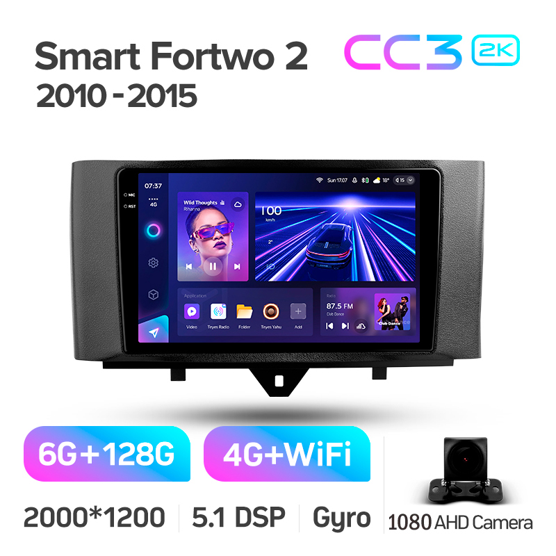 Android head unit Teyes CC3 6+128 Gb Mercedes Benz Smart Fortwo 2 2010-2015 (F1) 9" 2k