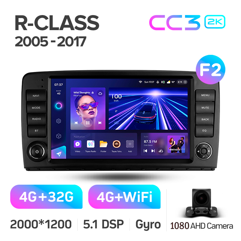 Android head unit Teyes CC3 4+32 Gb Mercedes Benz R-Class W251 R280 R300 R320 2005-2017 button (F2) 9" 2k (L1)
