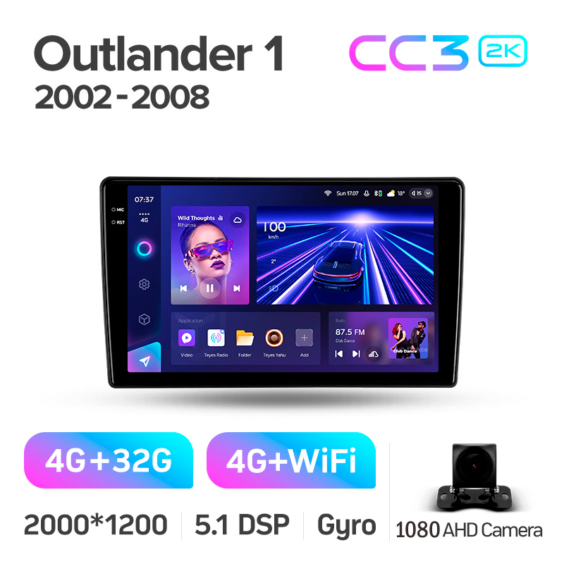 Android head unit Teyes CC3 4+32 Gb Mitsubishi Outlander 1 2002-2008 (F2) 9" 2k