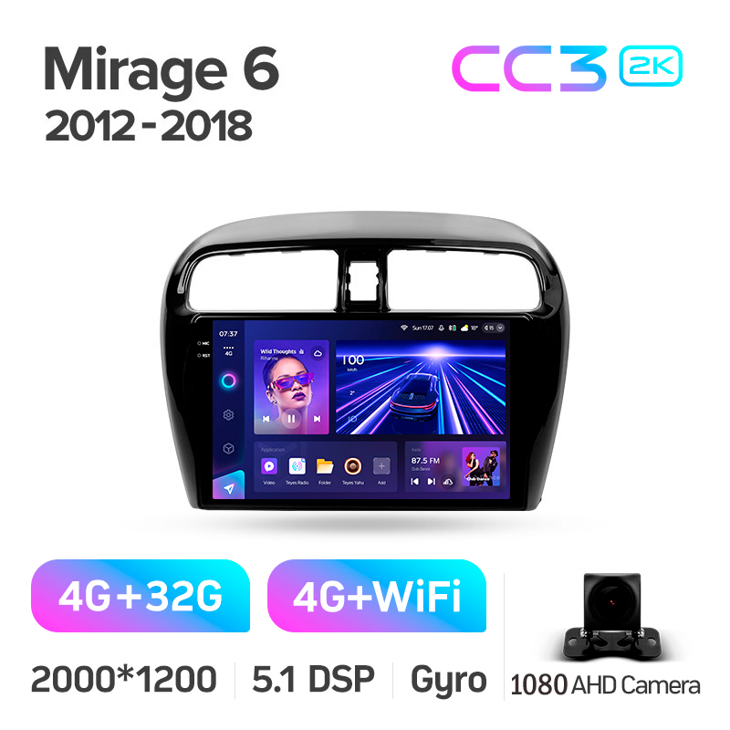 Android head unit Teyes CC3 4+32 Gb Mitsubishi Mirage 6 2012-2018 9" 2k
