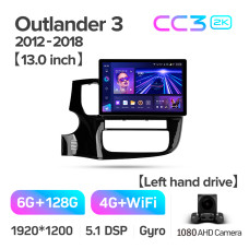 Android head unit Teyes CC3 6+128 Gb Mitsubishi Outlander 3 GF0W GG0W 2012-2018 (B) 13" 2k
