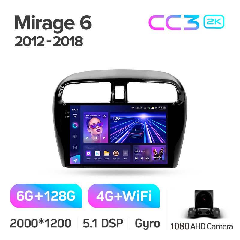 Android head unit Teyes CC3 6+128 Gb Mitsubishi Mirage 6 2012-2018 9" 2k
