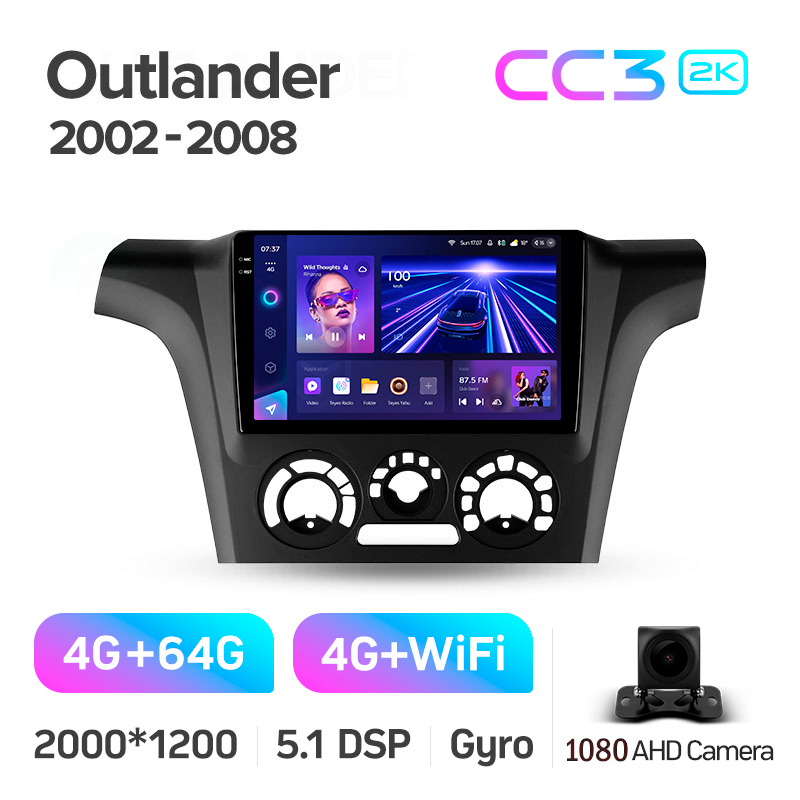 Android head unit Teyes CC3 4+64 Gb Mitsubishi Outlander 1 2002-2008 (F1) 9" 2k