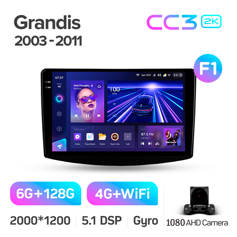 Android head unit Teyes CC3 6+128 Gb Mitsubishi Grandis 1 2003-2010 (F1) 9" 2k