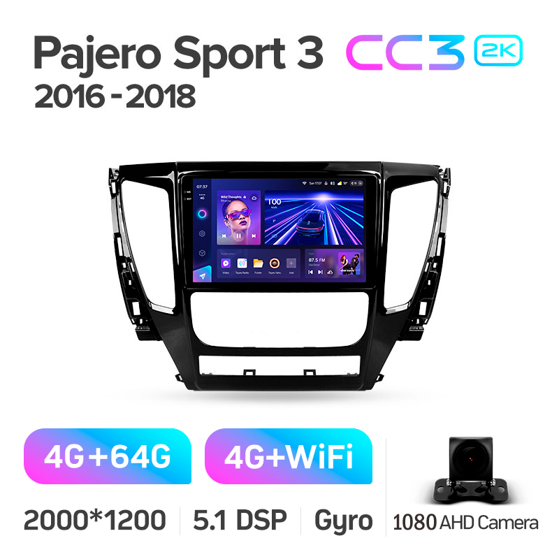 Android head unit Teyes CC3 4+64 Gb Mitsubishi Pajero Sport 3 2016-2018 9" 2k