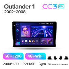Android head unit Teyes CC3 6+128 Gb with 360° surround view° Mitsubishi Outlander 1 2002-2008 (F2) 9" 2k