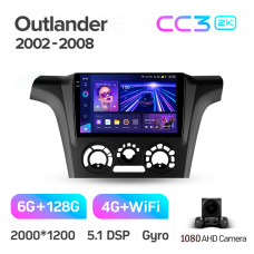Android head unit Teyes CC3 6+128 Gb Mitsubishi Outlander 1 2002-2008 (F1) 9" 2k