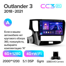 Android head unit Teyes CC3 6+128 Gb Mitsubishi Outlander 3 III GF0W GF0W GG0W 2018 - 2021 10" 2k