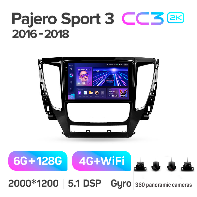 Android head unit Teyes CC3 6+128 Gb with 360° surround view° Mitsubishi Pajero Sport 3 2016-2018 9" 2k