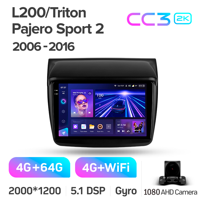 Android head unit Teyes CC3 4+64 Gb Mitsubishi Pajero Sport 2 L200 Triton 2008-2016 (CAN BUS) 9" 2k (L1)