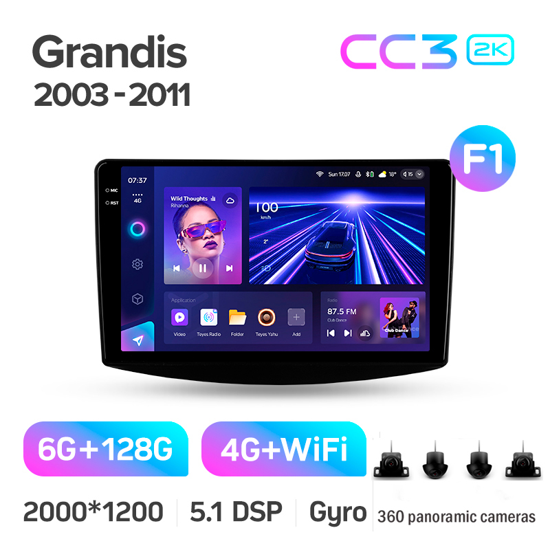 Android head unit Teyes CC3 6+128 Gb with 360° surround view° Mitsubishi Grandis 1 2003-2010 (F1) 9" 2k