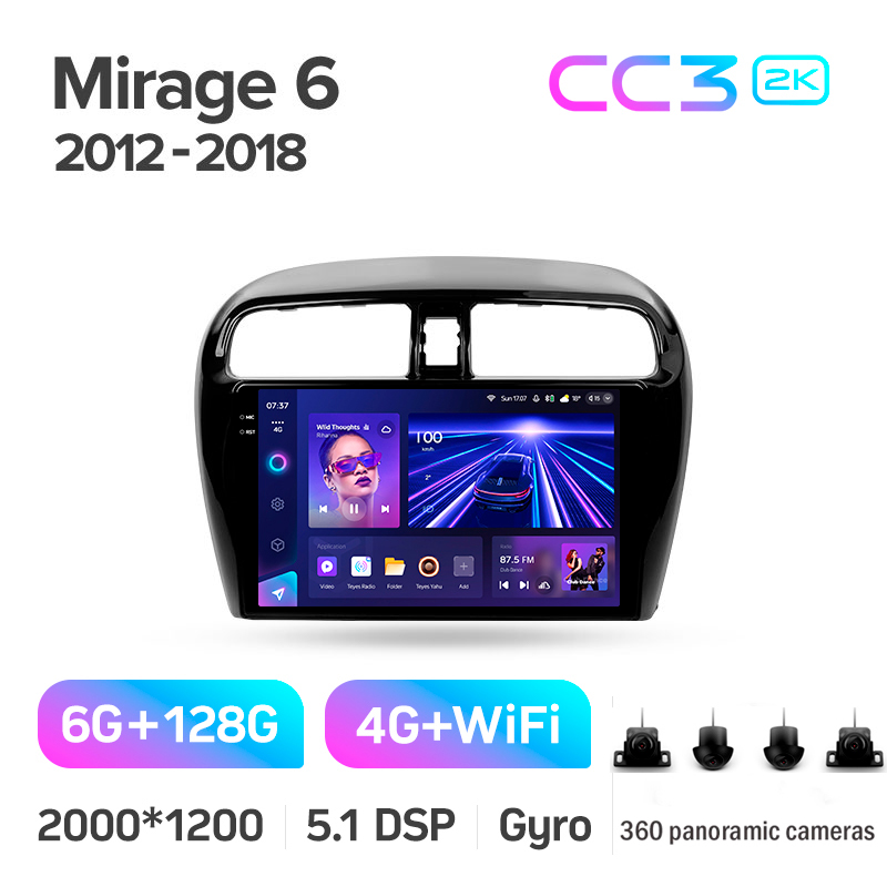 Android head unit Teyes CC3 6+128 Gb with 360° surround view° Mitsubishi Mirage 6 2012-2018 9" 2k