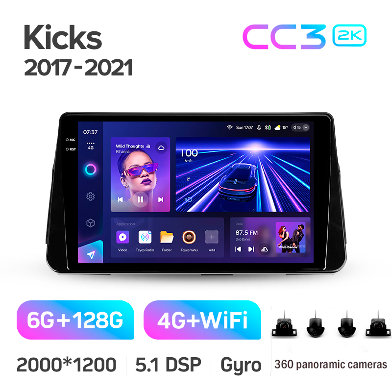 Android head unit Teyes CC3 6+128 Gb with 360° surround view° Nissan Kicks P15 2017-2021 10" 2k