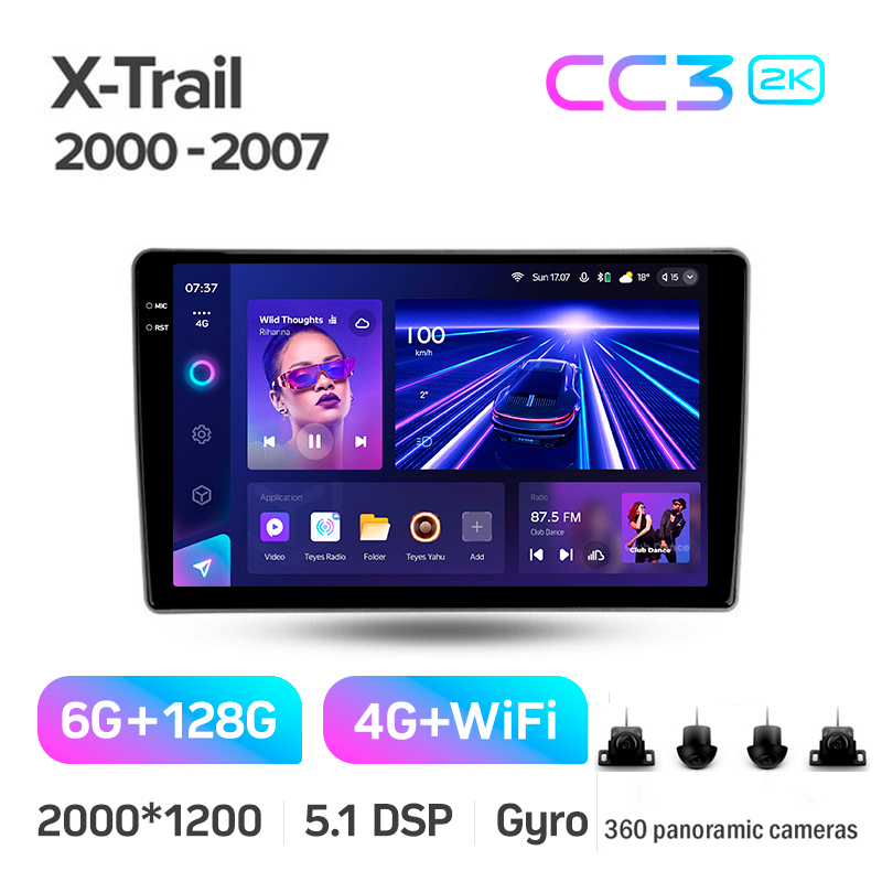 Android head unit Teyes CC3 6+128 Gb with 360° surround view° Nissan X-Trail X Trail X - Trail 1 T30 2000-2007 (F1) 10" 2k