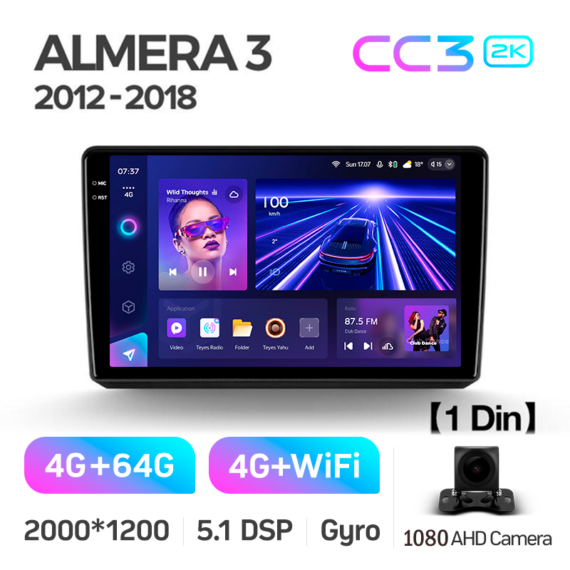Android head unit Teyes CC3 4+64 Gb Nissan Almera 3 G15 (1 Din) (F1) 2012-2018 9" 1din 2k